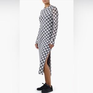 Noisy may Grey Check May Long Sleeve Midi Dress